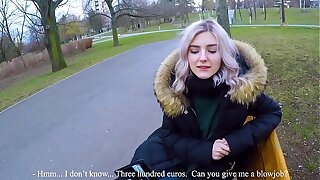 Uber-cute teenager swallows torrid cum for cash - extreme public blowjob by Eva Elfie